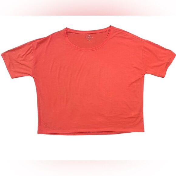 Athleta Orange Studio Crop Crewneck Short Sleeve Tee in Size Small Tall - Picture 2 of 8